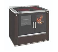 Cuisinière à bois Wamsler W3-90 | 8 kW assiette en céramique, à droite, 900 mm, Brun, porte du four émaillée noire, ELEGANCE
