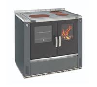 Cuisinière à bois Wamsler W3-90 | 8 kW assiette en céramique, à gauche, 850 mm, Anthracite métallique, porte du four émaillée noire, ELEGANCE