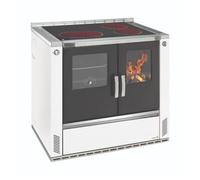 Cuisinière à bois Wamsler W3-90 | 8 kW assiette en céramique, à gauche, 920 mm, Blanc, porte du four émaillée noire, ELEGANCE