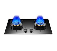 Cuisinière À Gaz 2 Brûleurs 5,2 KW À Flamme Élevée Concentrée En Quatre Dimensions, Support À Casseroles En Fonte De Verre Trempé Noir, Double Brûleur GPL/gaz Naturel (Size : LPG)