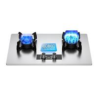 Cuisinière À Gaz 2 Brûleurs - 5,2 KW Double Plaque De Cuisson En Acier Inoxydable, Minuterie Latérale 180 Minutes, Allumage Automatique(Silver,NG)