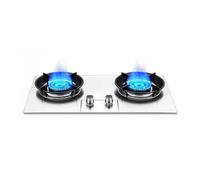 Cuisinière À Gaz 2 Feux, 5,2 KW, Plaque De Cuisson En Acier Inoxydable, Grille En Fonte Et Verre Trempé, For Faire Bouillir, Frire Et Cuire(NG)