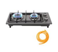 Cuisinière à gaz, 2 feux, avec tuyau de gaz et valve de réduction de pression, 3 kW + 1,75 kW, pour cuisine, bureau ou camping, plaque de cuisson électrique 2800 Pa, pour propane et gaz naturel, noire
