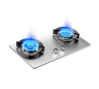 Cuisinière À Gaz 2 Feux, Poêle À Frire Haute Puissance 9 Cavités 5,2 KW, Plan De Travail En Verre Trempé, Kit De Source De Gaz NG/GPL, Avec Protection Anti-extinction(LPG)