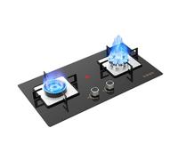 Cuisinière À Gaz 2 Feux,support À Casseroles En Cuivre Moulé En Verre Trempé,table De Cuisson De Conversion GPL/GN,table De Cuisson De Table/encastrée, Avec Protection Contre L'extinction D'extinction