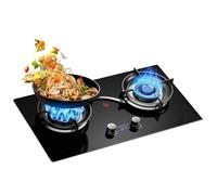 Cuisinière À Gaz 5,2 KW, 2 Brûleurs Wok À Anneau De Feu 13 Cavités, Allumage Automatique, Protection Contre L'extinction De La Flamme Et Minuterie(NG)