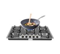 Cuisinière à Gaz, 5 Cuisinières à Gaz Brûleur, 30,3" Cuisinière à Gaz en Verre Trempé Construit en Cinq Anneaux de Plaque de Cuisson Électrique, Bakelite Bouton de Contrôle Thermostat Bouton