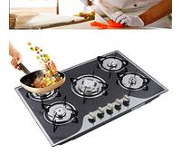 Cuisinière à Gaz, 5 Cuisinières à Gaz Brûleur, 30,3" Cuisinière à Gaz en Verre Trempé Construit en Cinq Anneaux de Plaque de Cuisson Électrique, Bakelite Bouton de Contrôle Thermostat Bouton