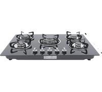 Cuisinière à gaz, 5 zones de cuisson, allumage par batterie, noir