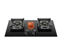 Cuisinière À Gaz 75 Cm 2 Brûleurs 5,2 KW, Minuterie Indépendante Double Face, Support De Casserole En Fonte En Verre Trempé Noir, Adapté À La Cuisine Domestique Avec Protection Contre Les Flammes(LPG)