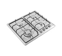 Cuisinière à gaz, acier inoxydable - Cuisinière encastrable à quatre feux - Interrupteur rotatif à bouton-poussoir - Couvercle anti-feu en métal (58 × 50 cm)