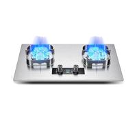 Cuisinière À Gaz Avec 2 Brûleurs, Brûleur Wok 9 Cavités 8,0 KW - Dessus En Verre Trempé Argenté For La Cuisson, Minuterie Bilatérale Indépendante, Kit GPL/gaz Naturel (Size : NG)