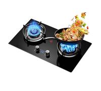 Cuisinière à gaz avec 2 brûleurs, brûleur wok à 13 cavités de 5,2 kW, avec protection anti-extinction et minuterie, kit GPL/gaz naturel(LPG)