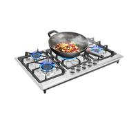 Cuisinière à gaz avec 5 brûleurs Allumage électronique en acier inoxydable | Boutons robustes en alliage de zinc - Protection contre l'expansion de la chaleur - Nettoyage facile de la surface en acier