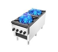 VEVOR Cuisinière à Gaz Commerciale 2 Brûleurs, Plaque de Cuisson de Comptoir au Propane et au Gaz Naturel, 52 kW, en Acier Inoxydable, avec Armoire, Équipement de Cuisson Commercial pour Restaurant