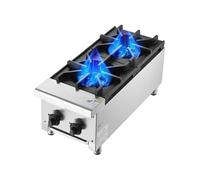 VEVOR Cuisinière à Gaz Commerciale avec 2 Brûleurs, Plaque de Cuisson de Comptoir au Propane et au Gaz Naturel, 14 kW, en Acier Inoxydable, Équipement de Cuisson Commercial pour Restaurant Domicile