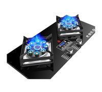 Cuisinière À Gaz De 75 Cm, Avec 2 Brûleurs, Injection Directe Double Face Temporisée À Neuf Chambres, Support À Casseroles En Fonte De Verre Trempé Noir, Avec Protection Anti-extinction (Color : Blac