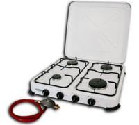 Cuisinière à gaz de camping Cuisinière à gaz de camping de haute qualité à 4 brûleurs / Livraison avec tuyau de raccordement de 80cm et détendeur - Fonctionne au gaz propane - Cuisinière à gaz Four à