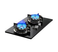 Cuisinière À Gaz En Acier Inoxydable Double Brûleur, 5,0 KW, Feu Élevé À 9 Cavités, Minuterie De 180 Minutes (double Face Indépendante), Support De Casserole En Fonte, Adapté À La Cuisine Domestique A