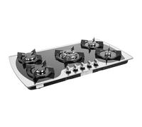 Cuisinière à gaz encastrable à 5 feux avec plaque de cuisson vitrocéramique et dispositif de protection contre les flammes, convient pour un usage privé ou la restauration.