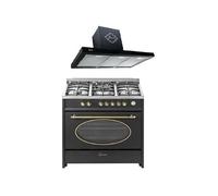 Cuisinière à gaz - - GCH E 914 BL - 8 fonctions - 5 brûleurs - Four XXL 121L + hotte murale GCH F 462 BL 9