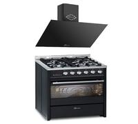 Cuisinière à gaz - GURARI - GCH E 610 BL - Four électrique 60 L - Hotte aspirante 1000 m³/h - Noir