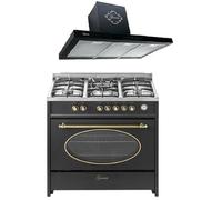 Cuisinière à gaz - GURARI - GCH E 914 BL - 8 fonctions - 5 brûleurs - Four XXL 121L + hotte murale GCH F 462 BL 9