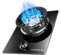 Cuisinière à gaz intégrée Cuisinière simple 5,2 kW Puissance de feu à neuf chambres Cuisinière simple à gaz en verre trempé à tête unique Cuisinière de cuisine domestique,Noir,NG