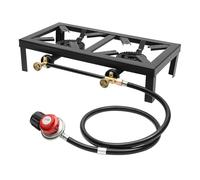 Cuisinière à gaz portable 2 brûleurs 8000W - avec tube réglage/pression, plaque de cuisson 48x25 cm, pour extérieur/camping (y compris tuyau 1,2 m)