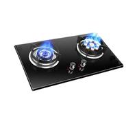 Cuisinière À Gaz Portable, Poêle À Frire Haute Puissance 7,2 KW À 9 Cavités, Plaque De Cuisson À Gaz Intérieure À 2 Brûleurs, Grille En Fonte Et Verre Trempé(Black,NG)