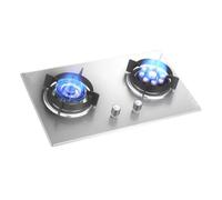 Cuisinière À Gaz Portable, Poêle À Frire Haute Puissance 7,2 KW À 9 Cavités, Plaque De Cuisson À Gaz Intérieure À 2 Brûleurs, Grille En Fonte Et Verre Trempé(Silver,NG)