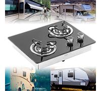 Cuisinière à Gaz RV 2 Brûleurs Table de Cuisson à Gaz Ustensiles de Cuisine En Plein Air 1.8Kw Rechaud camping gaz Puissance Panneau En Verre Trempé pour Bateau Caravane Camping-car