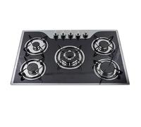 Cuisinière à Gaz,Table de Cuisson à Gaz Encastrable 5 Brûleurs Triple Couronne Gpl ou Naturel Panneau Verre Trempé 8mm Pour Fentes Montage 73x47cm