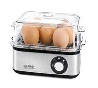 TZS First Austria Cuiseur à Œufs Argent - 8 Œufs - 4 Niveaux de Cuisson incl. Vapeur - Arrêt Auto avec Signal - Protection Surchauffe - Doseur & Pochoir - Compact et Léger