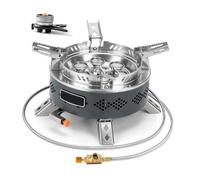 Cuisinière avec pare-brise enveloppant intégré, Gray | Structure de poêle pliante, puissance nominale de 19 800 W, tuyau flexible, portable pour le camping et les