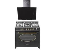 Cuisinière électrique à gaz - GURARI - GCH E 914 BL - 8 fonctions - Hotte aspirante 90 cm - Four XXL 121 L