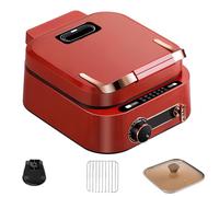 Cuisinière électrique multifonction 1800 W avec capacité de 2,5 L, 3 modes de cuisson pour frire, bouillir et cuire à la vapeur, contrôle de température à deux zones red