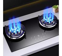 Cuisiniere Gaz 5.2KW - Portable Poele A Gaz, Cuisinières À Gaz Table Et Encastrées, Double Brûleur À Commande Tactile Avec Protection Contre Les Flammes, Cuisinière À Gaz Avec Fonction Minuterie(NG)
