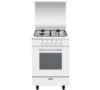 Glem Cuisinière gaz GA551GWH – 4 feux, four à gaz 60 L, Classe B – Blanc/inox