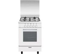 Glem Cuisinière gaz GA551GWH – 4 feux, four à gaz 60 L, Classe B – Blanc/inox