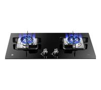 Cuisiniere Gaz Double 5,0 KW - Verre Trempé Cuisiniere, Cuisinières À Gaz Table Et Encastrées, Cuisinière À Gaz À Cinq Niveaux Réglage La Puissance Feu, Cuisinière À Gaz Facile À Nettoyer(NG)