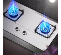 Cuisiniere Gaz Double 5.0KW - Cuisinières À Gaz Table Et Encastrées, Cuisinière À Gaz En Acier Inoxydable, Cuisinière À Gaz Avec Protection Contre L'extinction Des Flammes, Facile À Nettoyer(LPG)