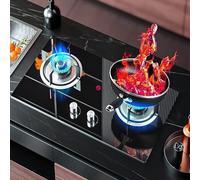 Cuisiniere Gaz Double 5.2 KW - Portable Poele A Gaz, Cuisinières À Gaz Table Et Encastrées, Cuisinière Double À Allumage Rapide En Verre Trempé, Cuisinière À Gaz Au Gaz Naturel Liquéfié(LPG)