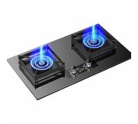 Cuisiniere Gaz Double 5.2KW - Verre Trempé Poele A Gaz, Cuisinières À Gaz Table Et Encastrées, Cuisinière À Gaz Avec Minuterie 180 Minutes, Protection Contre L'extinction Du Thermocouple(LPG)