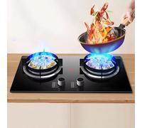 Cuisiniere Gaz Double 5.2KW - Verre Trempé Poele A Gaz, Cuisinières à gaz table et encastrées, cuisinière à gaz, couvercle feu amovible en cuivre, protection contre l'extinction du thermocouple(NG)