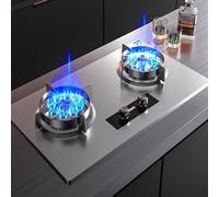 Cuisiniere Gaz Double 8.5 KW - Cuisinières À Gaz Table Et Encastrées, Cuisinière à gaz à minuterie indépendante intelligente bilatérale, protection contre l'extinction des flammes(LPG)