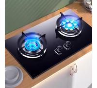 Cuisiniere Gaz Double - Portable Poele A Gaz, Cuisinières à gaz table et encastrées à droite 5,2 kW à gauche, taille flamme réglable, deux types protection sécurité, faciles à nettoyer(LPG)