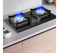 Cuisiniere Gaz Double - Verre Trempé Poele A Gaz, Cuisinières À Gaz À Allumage Par Impulsion De Table Et Encastrées 5,2 KW, Synchronisation Intelligente Des Deux Côtés, Facile À Nettoyer(LPG)