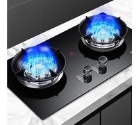 Cuisiniere Gaz Double - Verre Trempé Poele A Gaz, Cuisinières À Gaz Table Et Encastrées 5,2 KW, Protection Contre L'extinction Des Thermocouples, Bouton Sécurité Enfant En Alliage D'aluminium(LPG)