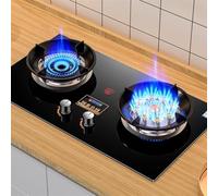 Cuisiniere Gaz Doubles- Verre Trempé Cuisiniere, Cuisinières À Gaz Doubles Table Et Encastrées, Cuisinière À Gaz À Flamme Réglable, Avec Minuterie Indépendante Bilatérale, Facile À Nettoyer(LPG(Left 4